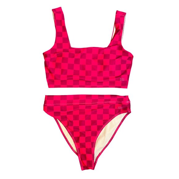Albion Gingham Olivia Pink Bikini Set Size Medium with Small Top Cheeky Crop - Picture 1 of 6